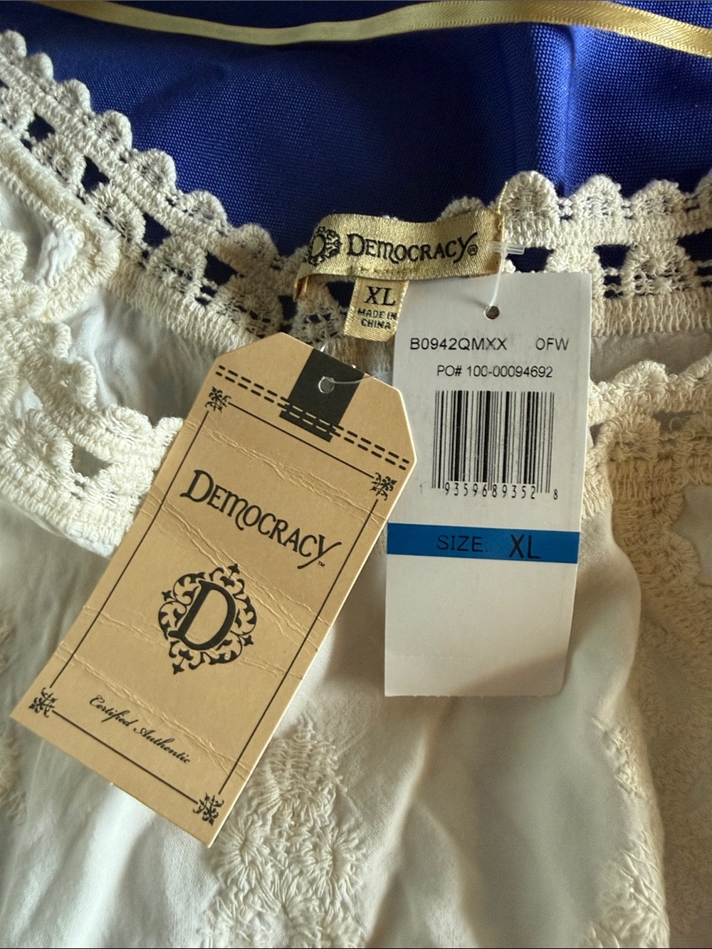 Democracy Cream Crochet-Trim Boho Blouse - Picture 2 of 6